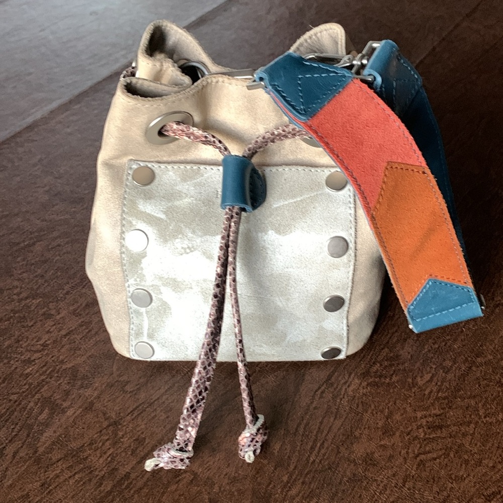 Hammitt James Small Bucket Bag in Frosted Grey with Gorgeous Unique Strap!! EUC!